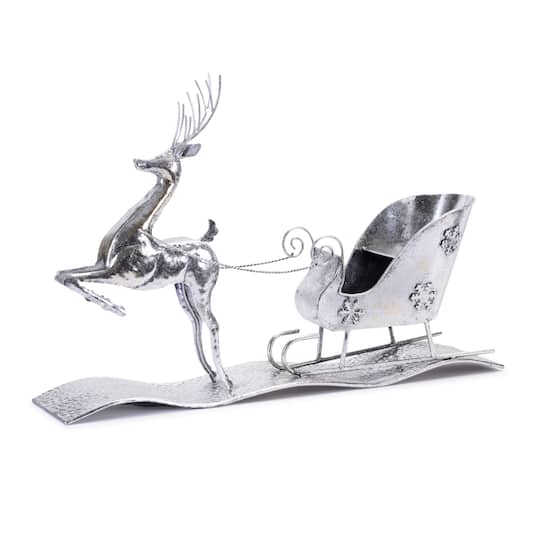 2ft. Hammered Metal Reindeer with Sleigh